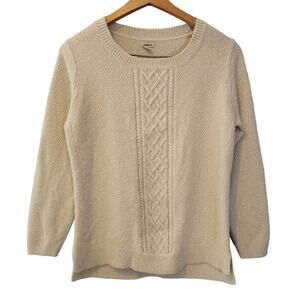 Vintage L.L. Bean Cream Cable-knit White Crewneck Sweater Size L
